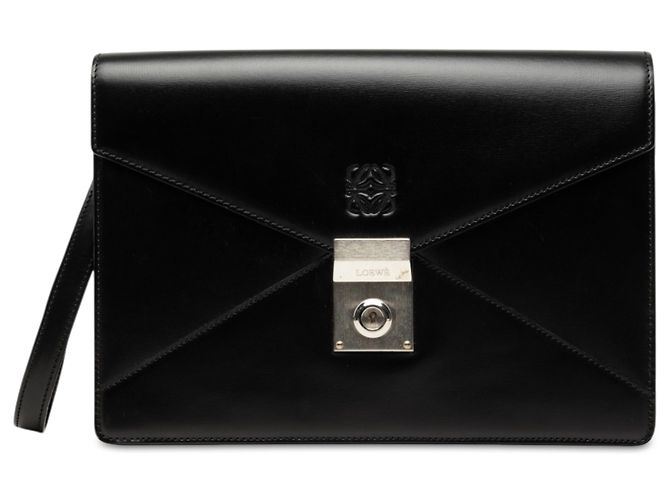 Clutch de muñeca sobre Anagram LOEWE en piel negra Negro