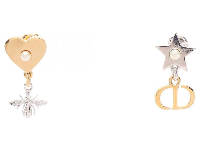 Orecchini Christian Dior CD Logo Argento Bianco D'oro