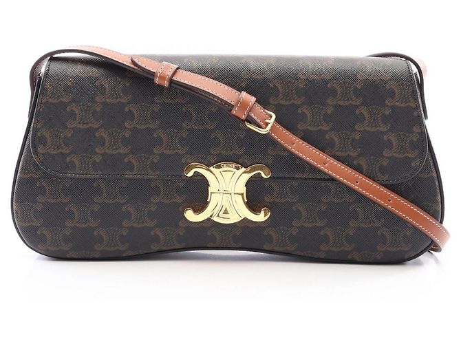 Céline Bolsa de Ombro Celine Triomphe Laura Medium Marrom Preto