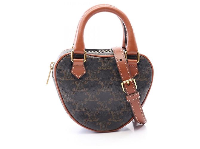 Céline Bolso 2-Way Celine Triomphe Heart Medium Castaño Negro