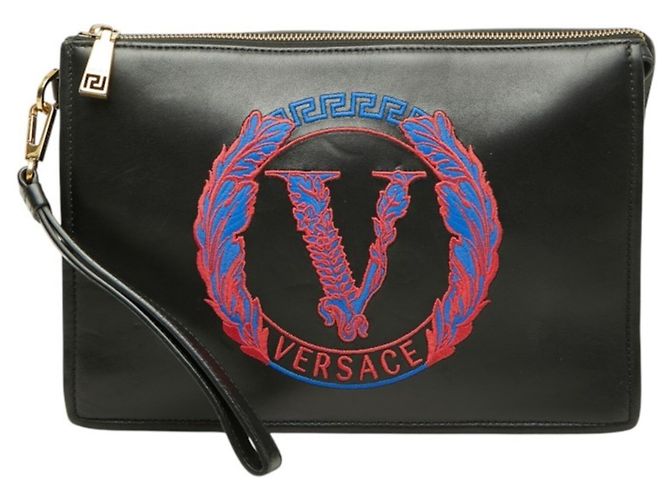 Pochette Versace en cuir noir