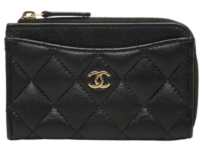 Chanel Coco Mark Fragment Case Wallet Black Golden