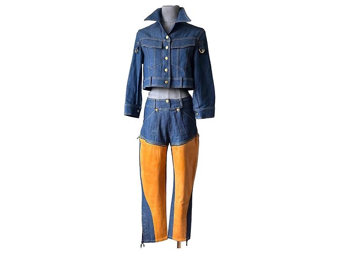 Christian Dior Denim Jacket and Transformable Trousers Set Brown Blue