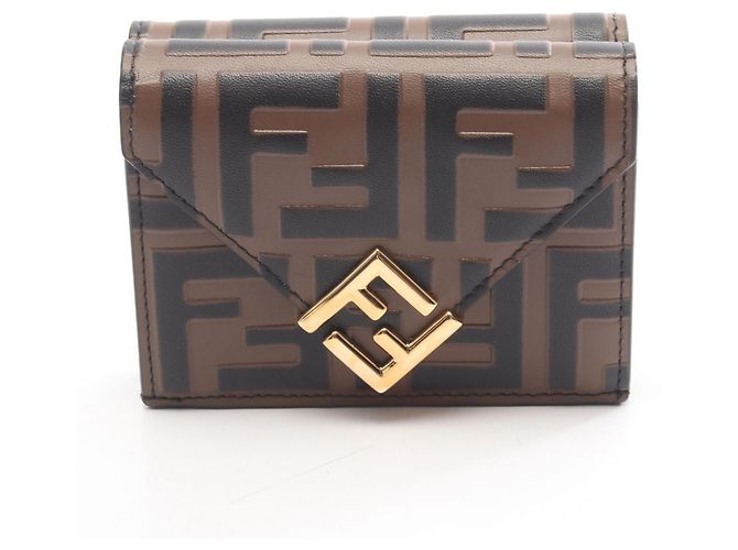 Fendi FF Diamond Tri-fold Wallet Brown Black