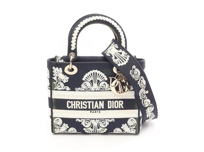 Christian Dior Dior LADY D-LITE Cornelie 2-Way Handtasche Medium Weiß Marineblau