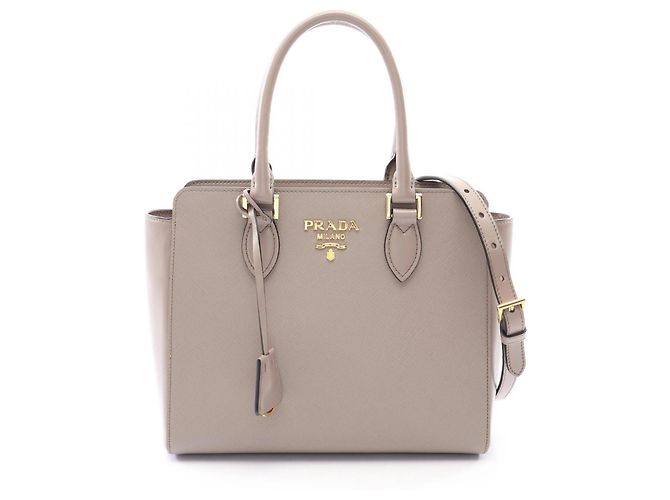Prada PRADA Logo 2-Way Handtasche aus beigem Saffiano-Leder