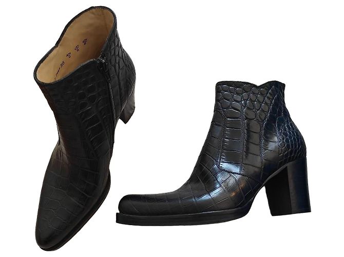 Free Lance Western Stiefeletten Leder Krokodil-Optik Schwarz