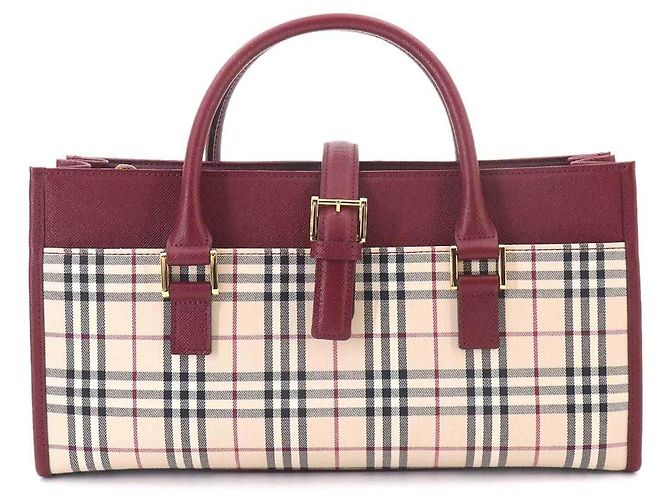 Sac à main Burberry Nova Check Beige Bordeaux