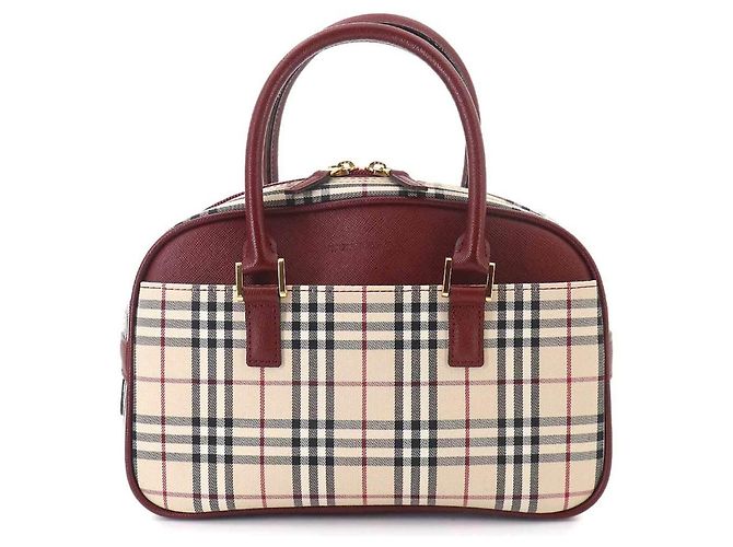 Bolsa de Mão Mini Boston Burberry Nova Check Bege Bordeaux