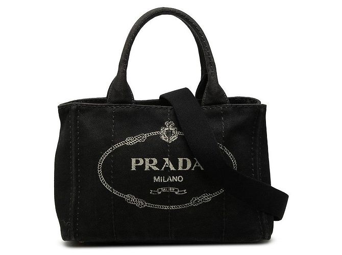 Prada Triangle Logo Plate Canapa Mini Handbag Black