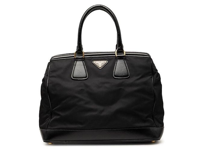 Borsa Prada Saffiano con logo triangolare Nero