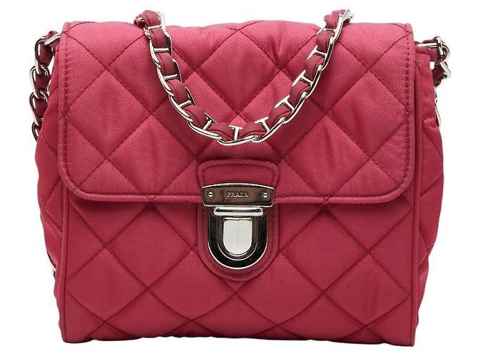 Borsa a tracolla Prada Tessuto trapuntata con catena Rosa