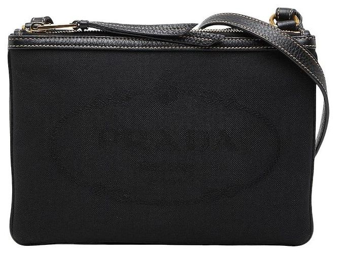 Borsa a tracolla Prada in jacquard con logo Nero