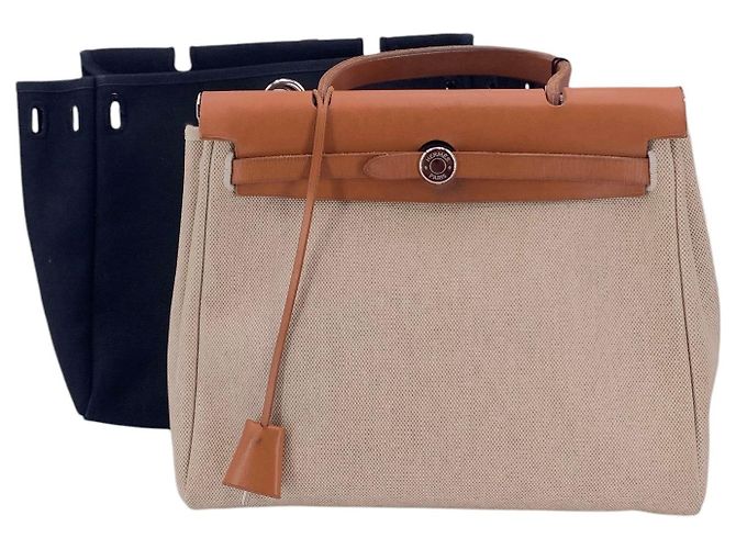 Hermès Borsa in tela Hermes Herbag Marrone Beige