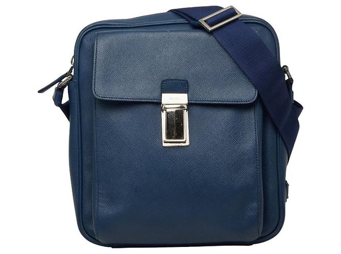 Borsa a tracolla Prada con placca logo triangolare Blu