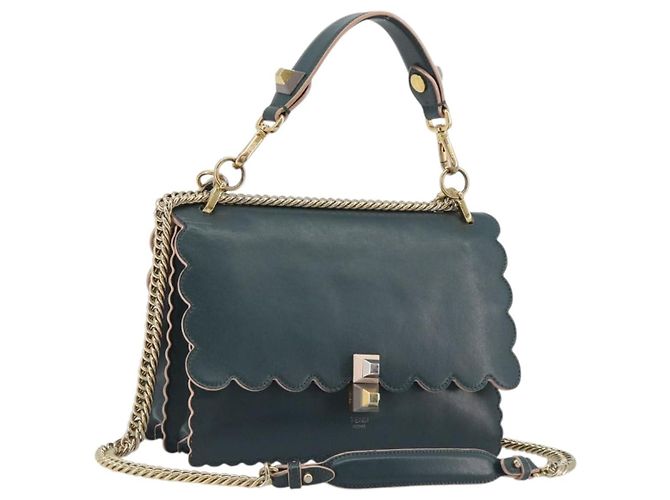 FENDI Bolsa de Ombro Canay com Corrente em Couro 2way Verde Tom Dourado 8BT283
