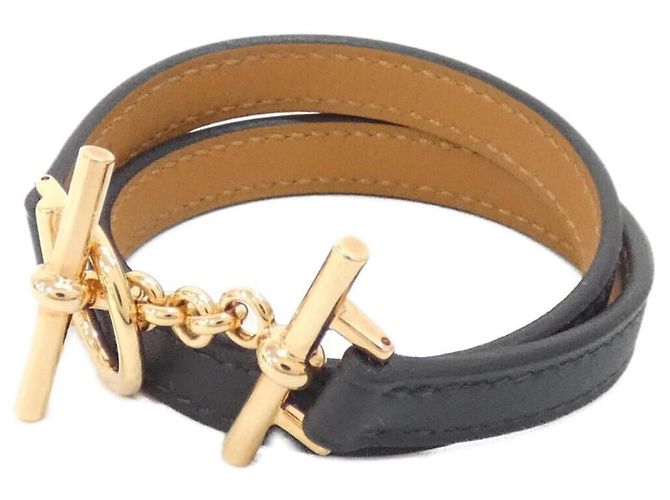 Hermès Pulseira de Berloques Hermes Closioir Double Tour Preto Dourado