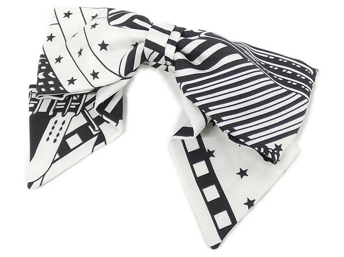 Silk In Hermès Hermes SANGLE EN ZIGZAG Grenelle PM 241015G Accessorio per capelli Fermaglio Nero Bianco