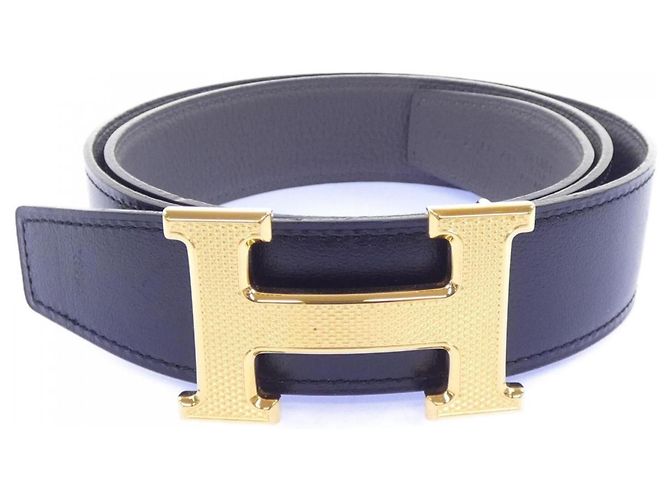 Hermès Hermes H Guilloché 32mm Wendelgürtel Braun Schwarz