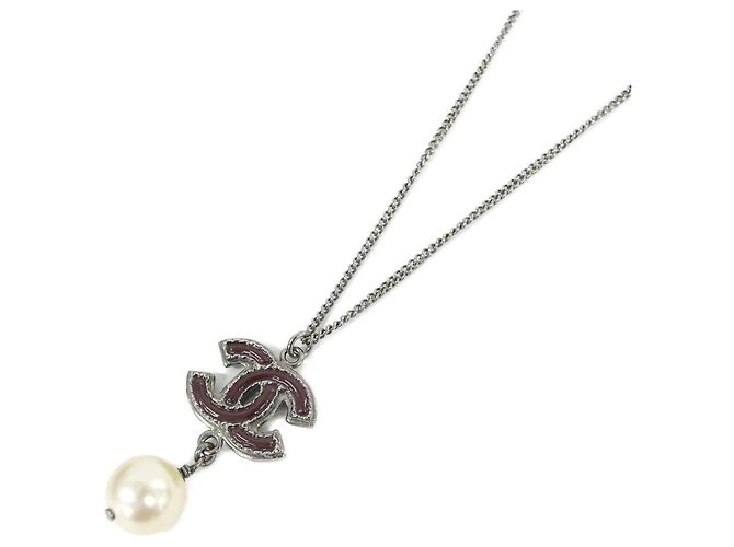 Colar Chanel 85261 Prata Branco Bordeaux