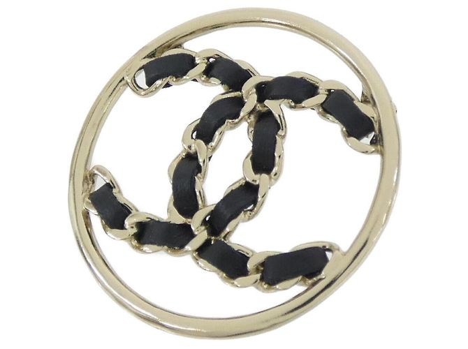 Chanel AB0649 Brooch Black and Gold Leather Golden