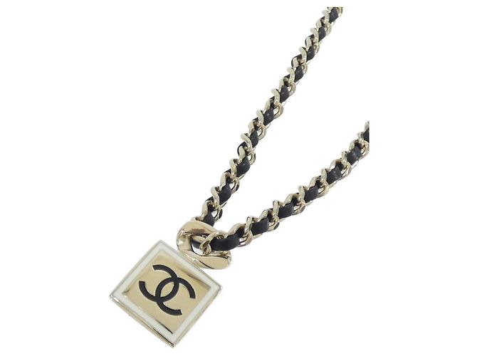 Chanel AB6785 Lederhalskette Schwarz Weiß