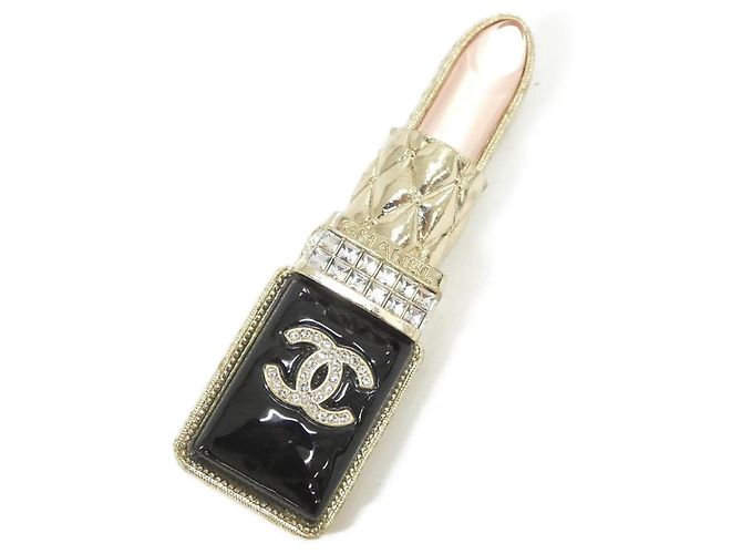 Chanel AB7677 Brosche Schwarz Rosa Gold Pink Golden