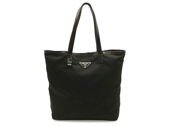 Prada Nylon and Leather Shoulder Tote Bag Black