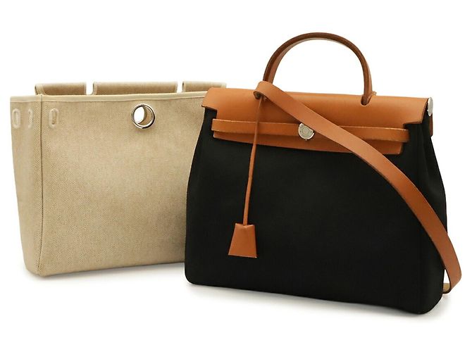 Hermès HERMES Bolsa de mão/Bolsa de ombro Herbag PM Marrom Preto Castanho claro