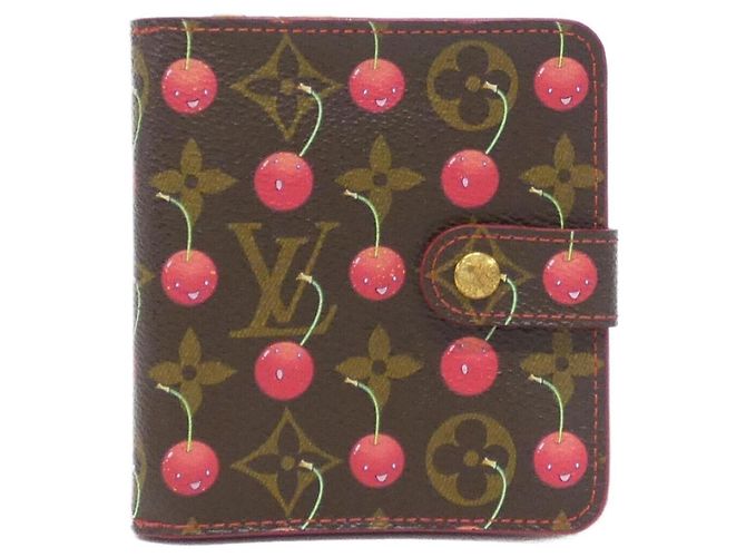 Louis Vuitton Monogram Cherry Compact Zip Wallet Brown Red