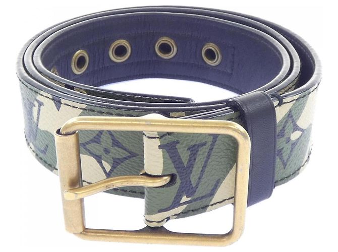 Cinto Louis Vuitton Monogramouflage Preto Bege Dourado Verde