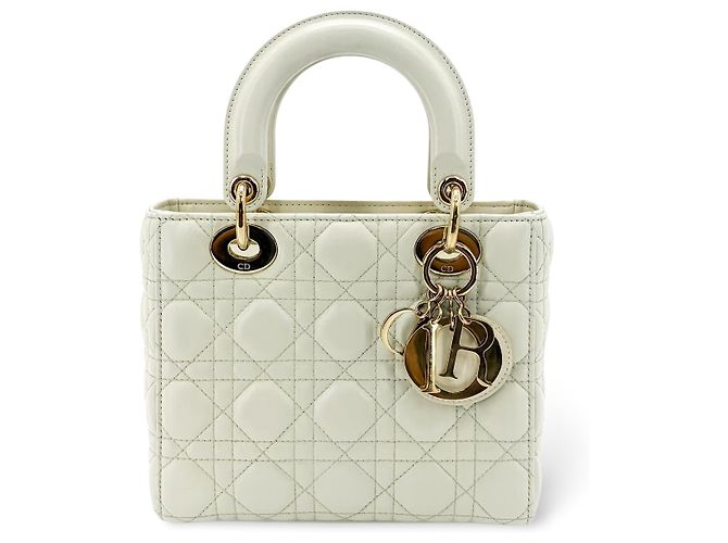 Christian Dior Lady Dior Mini em pele de vitelo granulada Branco