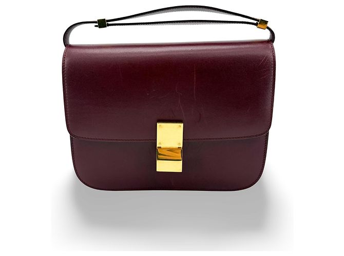 Céline Celine Classic Box Smooth Leather Medium Burdeos