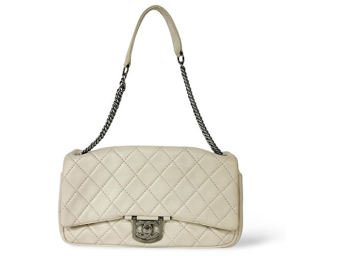 Chanel Double Flap Quilted Aged Calfskin Medium Bege