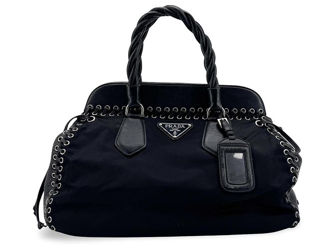 Saffiano Sac à main Prada Whipstitch Frame Satchel Tessuto et cuir Medium Noir