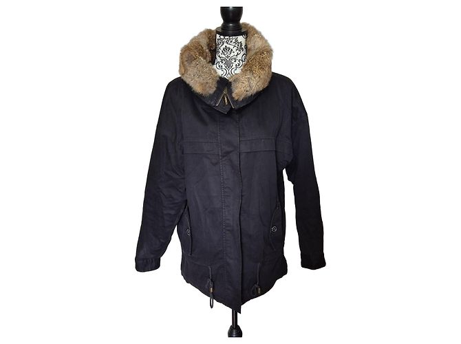 Bel Air Parka de Algodón para Mujer con Cuello de Piel - Negro