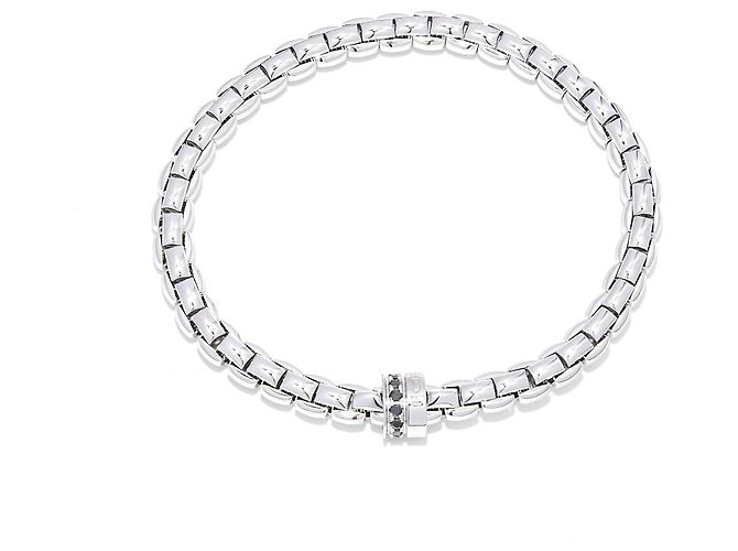 Autre Marque Bracciale Fope Flex'it in Oro Bianco e Diamanti Neri Argento