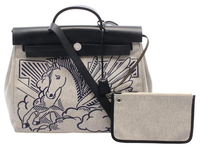 Hermès Sac à main Hermes Herbag Zip MM Pegasus Pop Bleu Beige Écru Bleu Marine