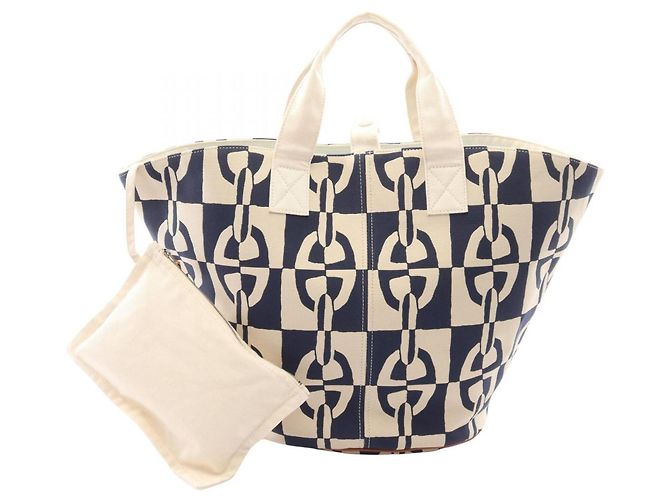 Hermès Hermes Panier de Plage PM Handtasche Weiß Marineblau