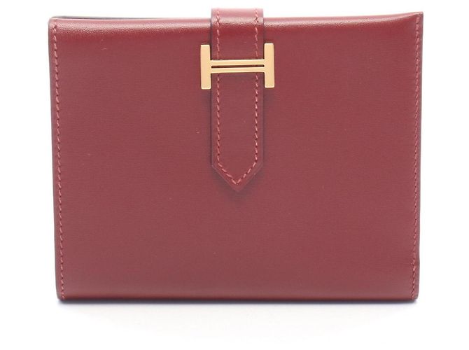 Hermès Hermes Bearn Compact Bi-fold Wallet Red Dark red