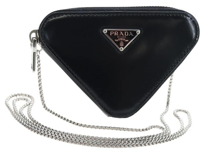 Prada Mini in pelle goffrata con logo triangolo e zip Nero