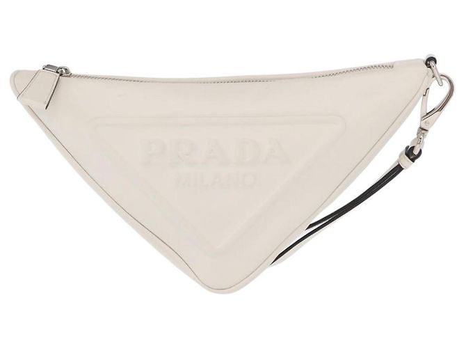 Prada Wristlet mit Triangle-Logo aus geprägtem Leder Weiß
