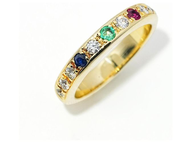Autre Marque Gelbgold Memory-Ring mit Brillanten, Rubin, Saphir & Smaragd Weiß Rot Blau Grün