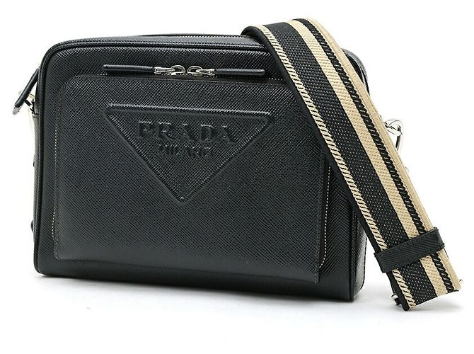 Saffiano Borsa a tracolla Prada con triangolo in rilievo Nero