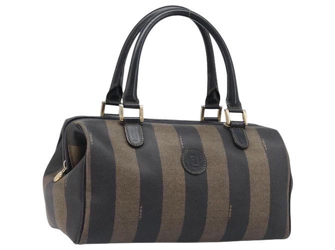 Pequin FENDI Pecan Canvas Handtasche PVC Schwarz Braun Auth 204451V