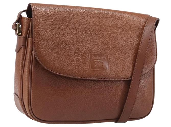 Bolsa de Ombro Burberrys em Couro Marrom Tom Dourado Auth 204636