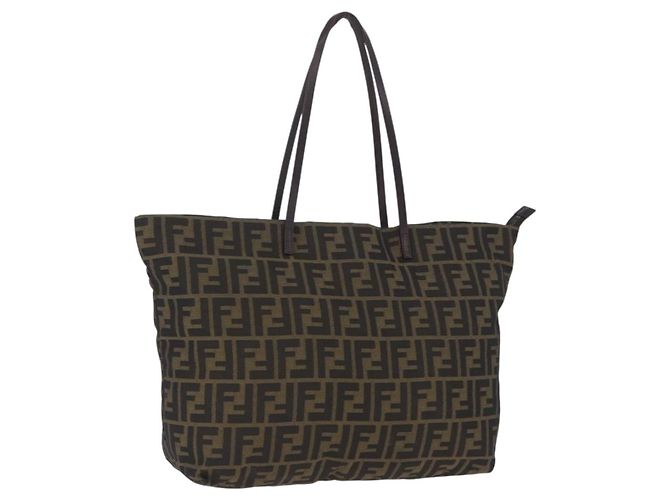Borsa Tote FENDI Zucca Canvas Nero Marrone Auth 201522