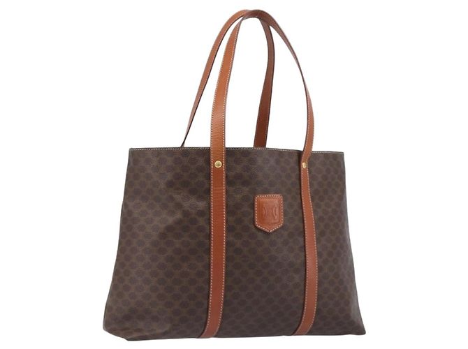 Céline Borsa Tote CELINE Macadam Canvas PVC Leather Brown Gold Auth ki6842A Marrone D'oro