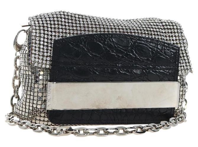 Borsa a tracolla con catena Jimmy Choo Pelle e Paillettes Silver Auth 203255M Argento