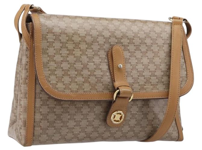 Céline Borsa a tracolla CELINE Macadam Canvas PVC Beige Gold Auth ki6828 D'oro